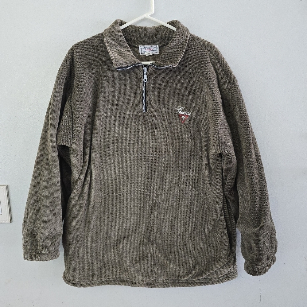 Vintage 90s Guess Super Sportswear 1/4 Zip Sweater Size Large USA Fuzzy